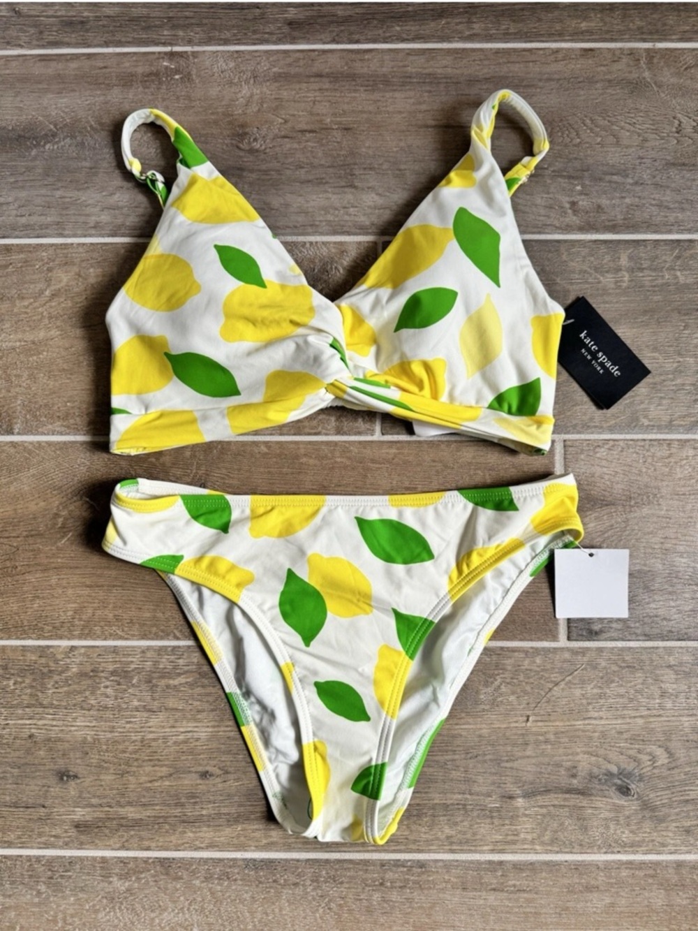 NWT Kate Spade Lemon Bikini Swimsuit twist front set